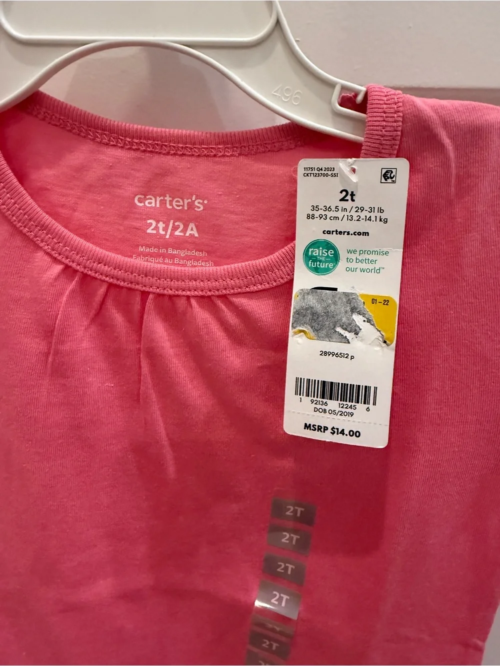 NWT Carter’s Toddler Girls' Pink Short Sleeve Tee - 2T